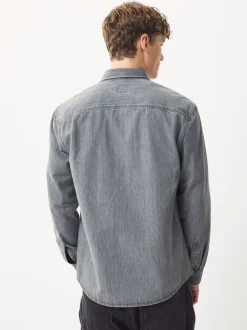 Grey Denim Western Style Long Sleeve Shirt
