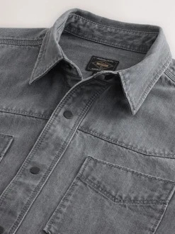 Grey Denim Western Style Long Sleeve Shirt
