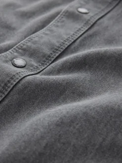 Grey Denim Western Style Long Sleeve Shirt