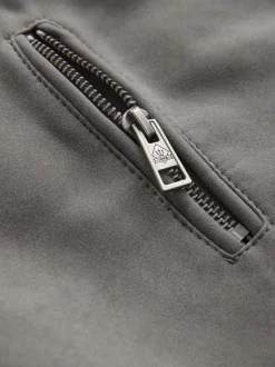 Grey Faux Leather Biker Jacket