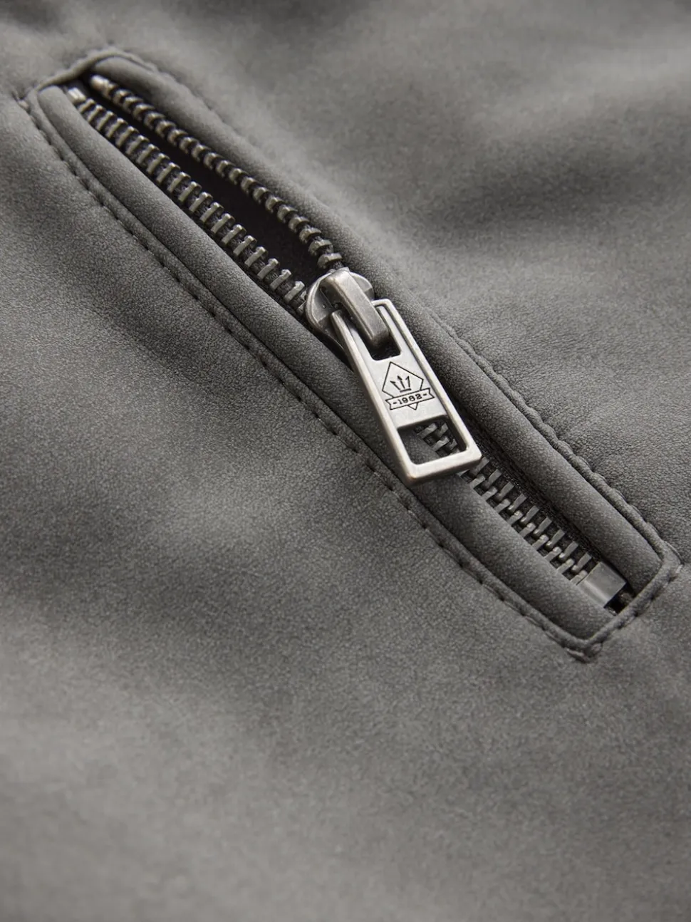 Grey Faux Leather Biker Jacket