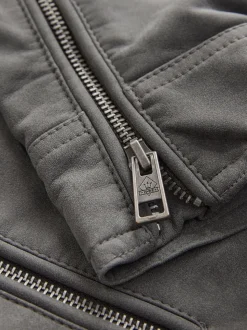Grey Faux Leather Biker Jacket