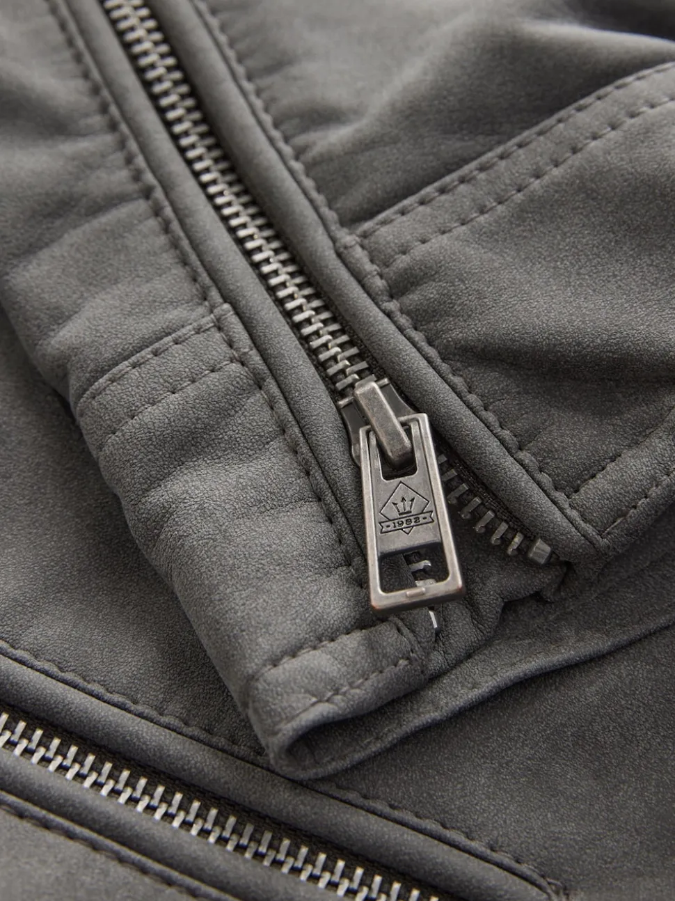 Grey Faux Leather Biker Jacket