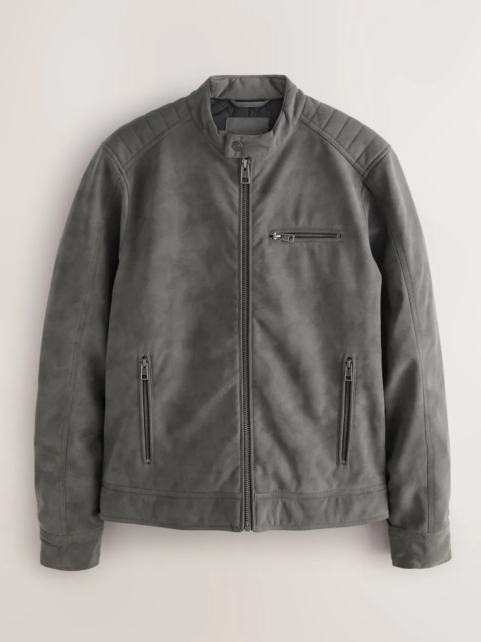 Grey Faux Leather Biker Jacket