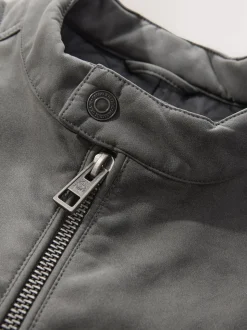 Grey Faux Leather Biker Jacket