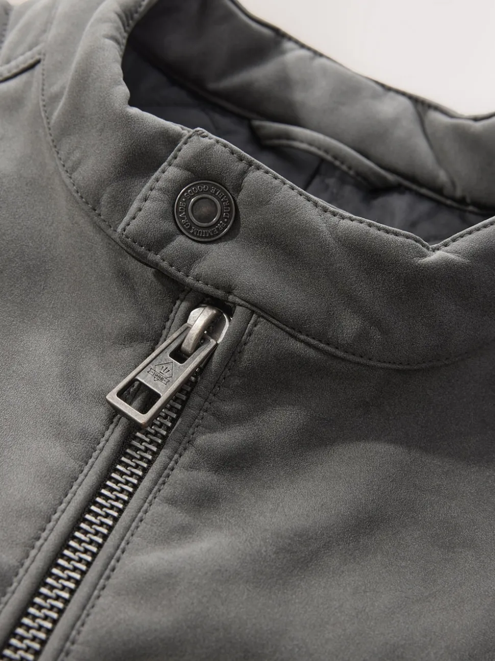 Grey Faux Leather Biker Jacket