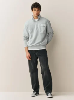 Grey Garment Washed Utility Quarter Zip Sweatshirt