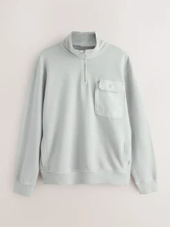 Grey Garment Washed Utility Quarter Zip Sweatshirt