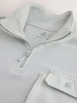 Grey Garment Washed Utility Quarter Zip Sweatshirt