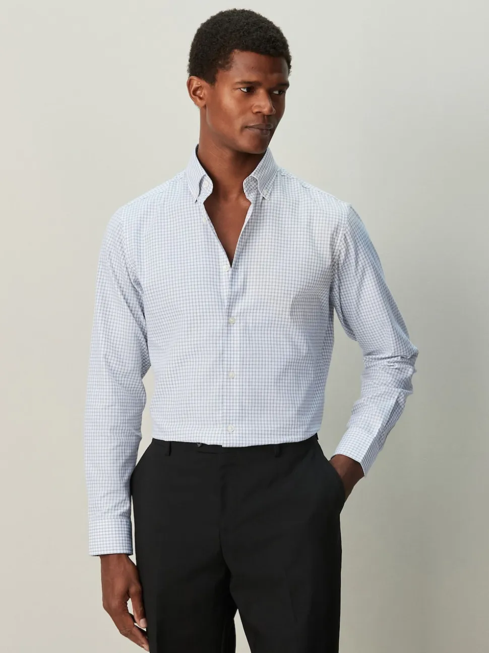 Grey Gingham Cotton Rich Long Sleeve Formal Shirt