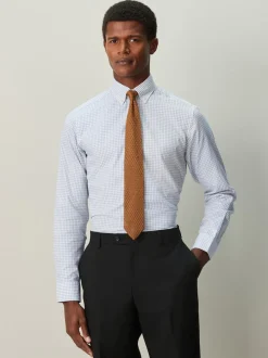 Grey Gingham Cotton Rich Long Sleeve Formal Shirt