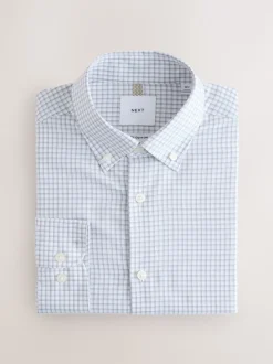 Grey Gingham Cotton Rich Long Sleeve Formal Shirt