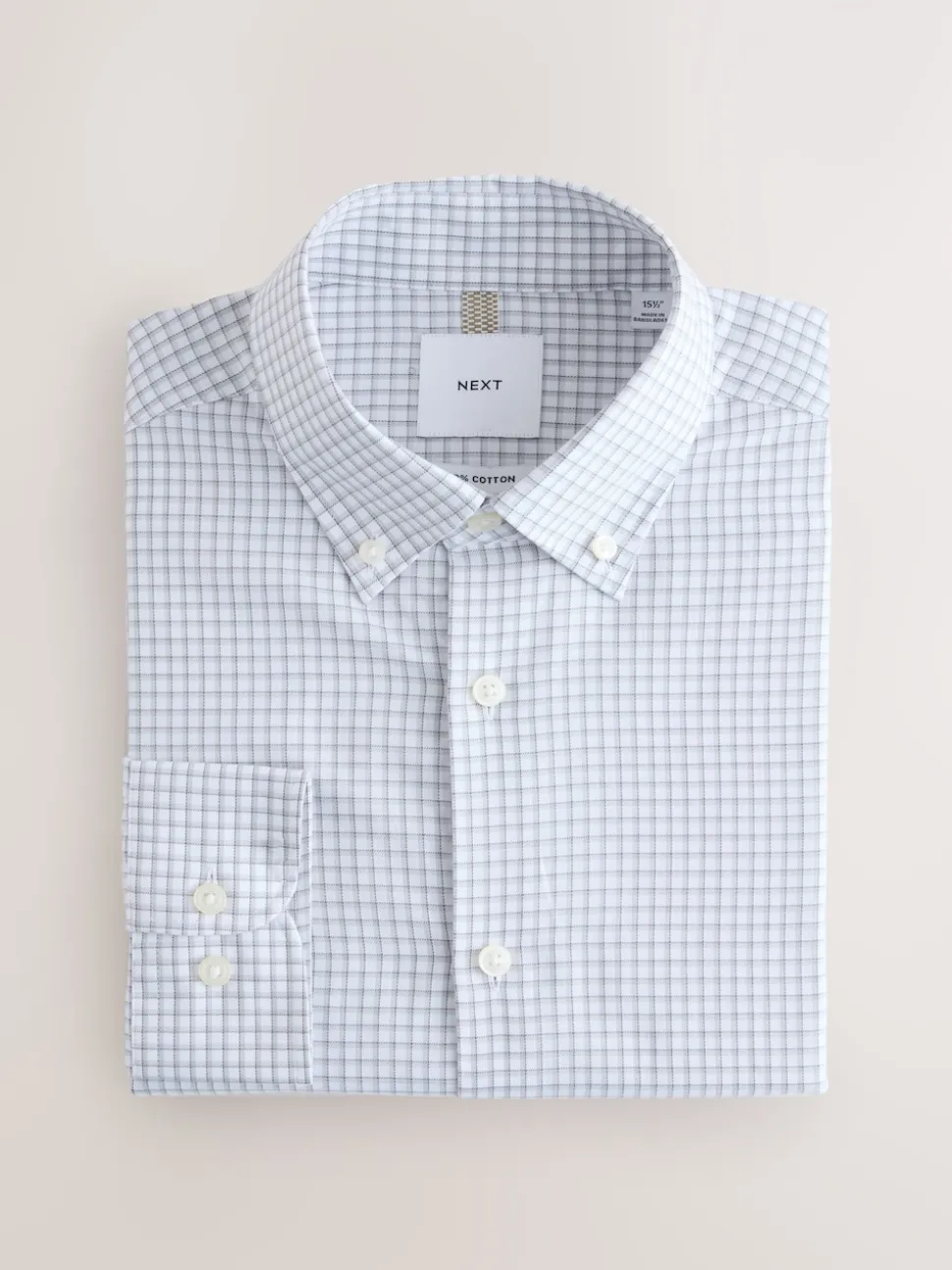 Grey Gingham Cotton Rich Long Sleeve Formal Shirt