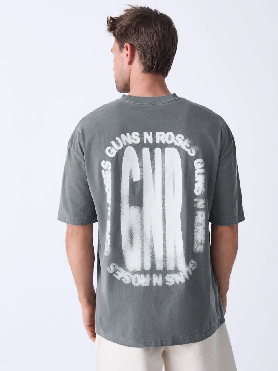 Grey Guns N' Roses Relaxed Fit Band Graphic Print T-Shirt