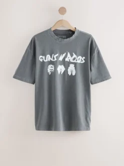 Grey Guns N' Roses Relaxed Fit Band Graphic Print T-Shirt