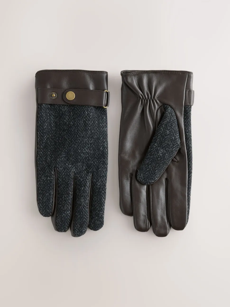 Grey Harris Tweed And Leather Gloves