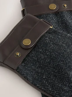 Grey Harris Tweed And Leather Gloves