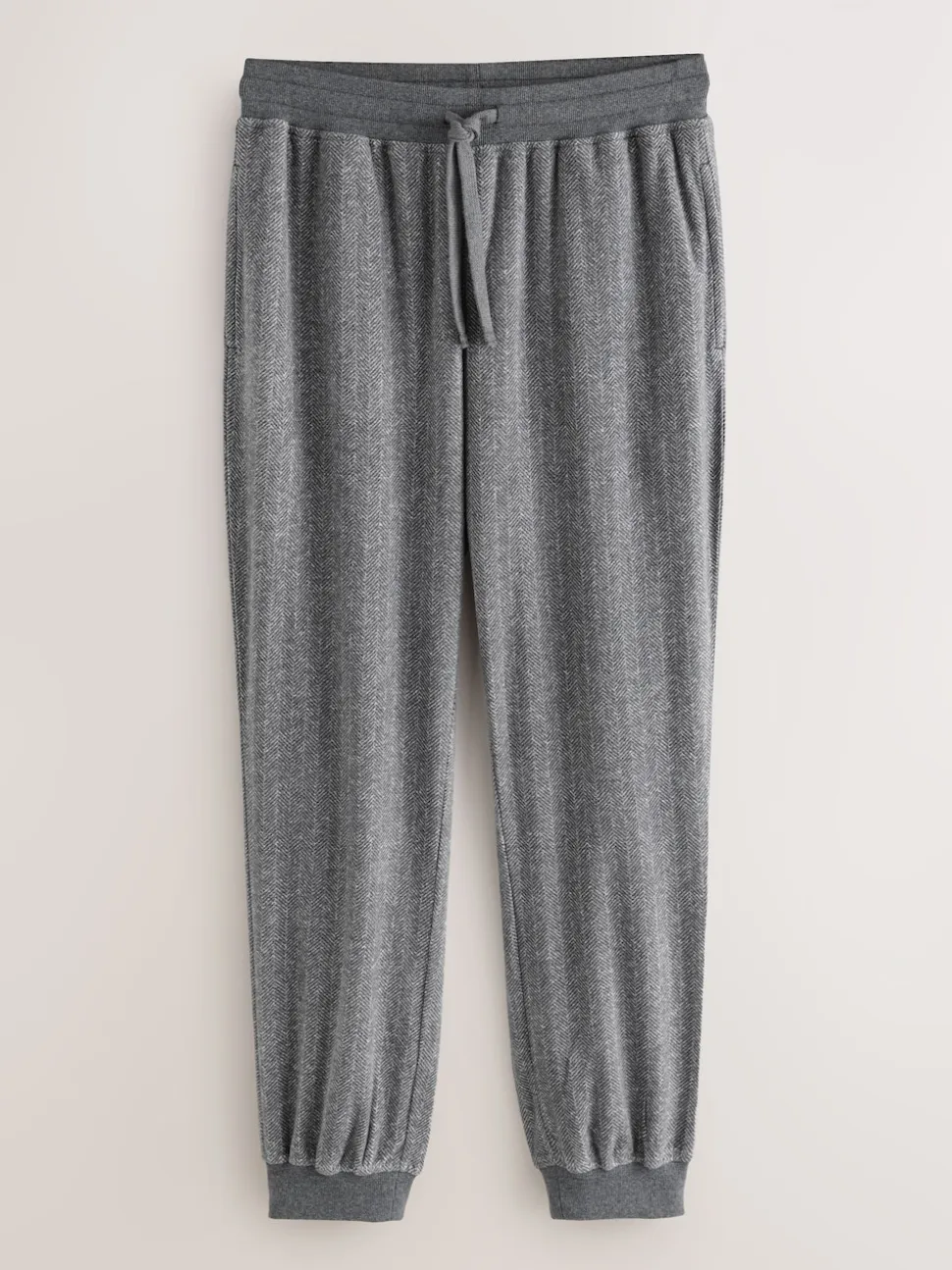 Grey Herringbone Thermal Fleece Cuffed Check Pyjama Bottoms