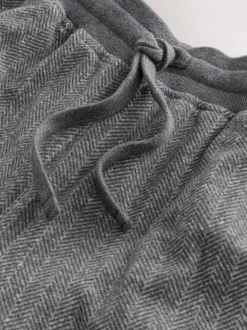 Grey Herringbone Thermal Fleece Cuffed Check Pyjama Bottoms