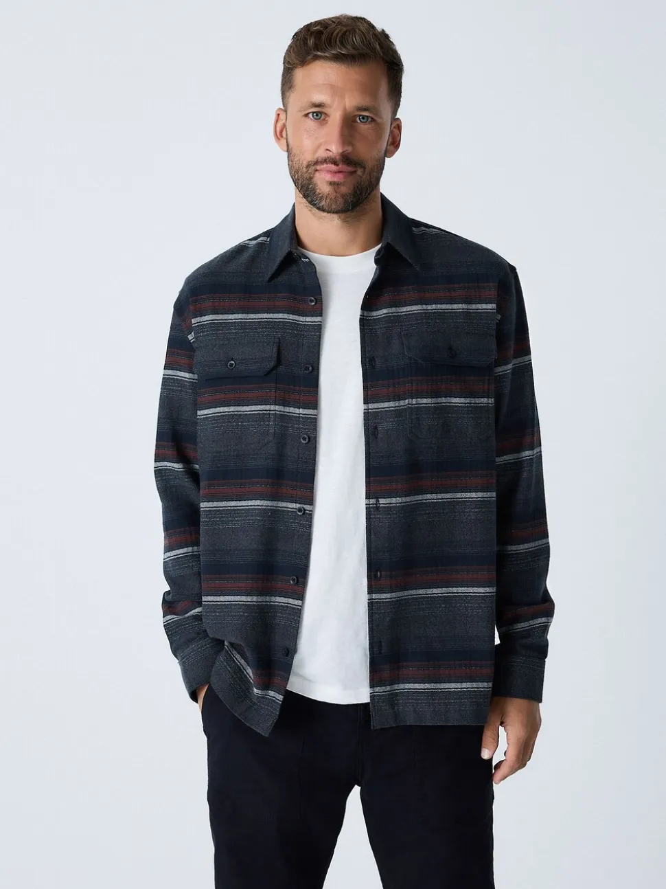 Grey Horizontal Stripe Long Sleeve Shirt