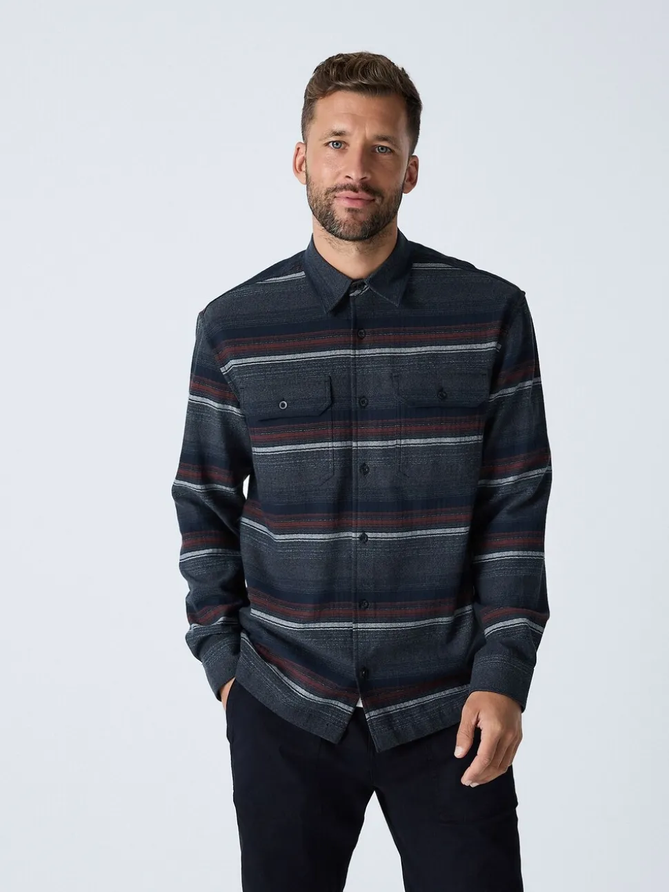 Grey Horizontal Stripe Long Sleeve Shirt