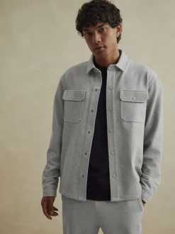 Grey Jersey Twill Popper Shacket