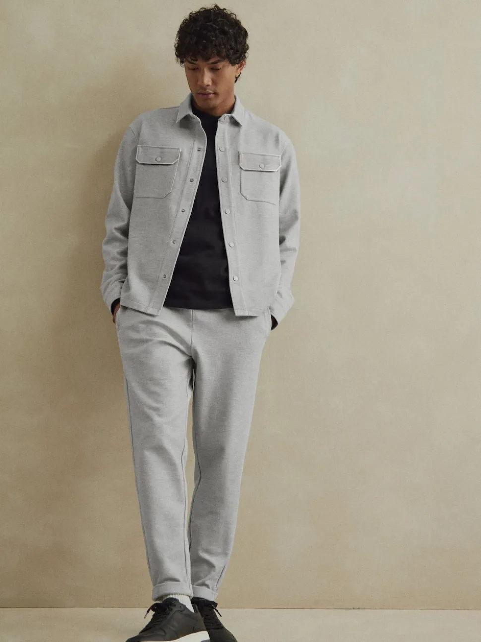 Grey Jersey Twill Popper Shacket