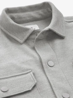 Grey Jersey Twill Popper Shacket