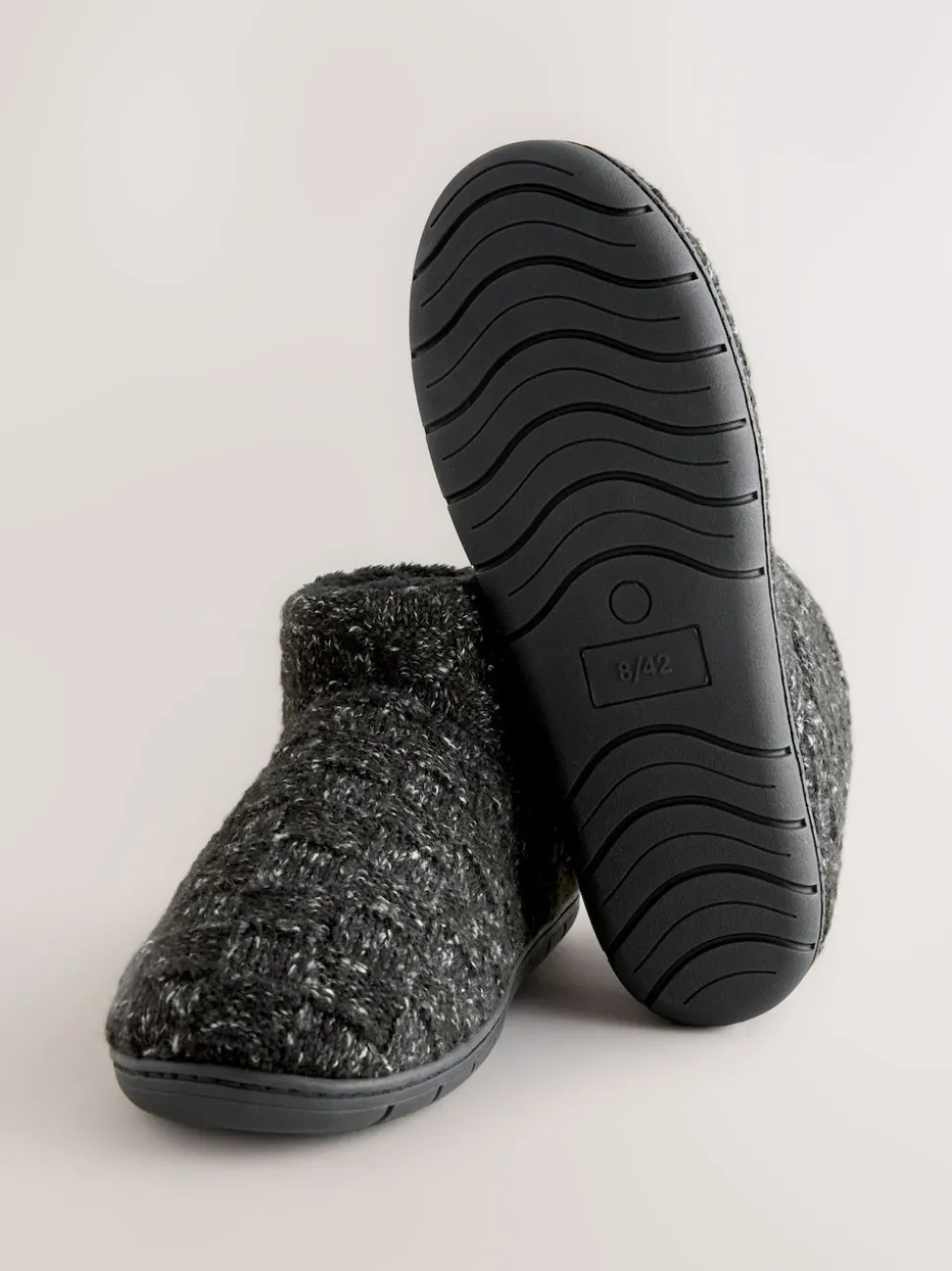 Grey Knitted Boot Slippers