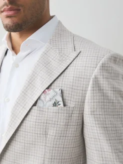Grey Linen Blend Check Tailored Suit Jacket