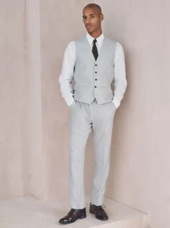 Grey Linen Blend Texture Suit Waistcoat