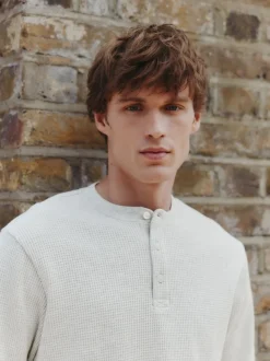 Grey Long Sleeve Grandad Collar T-Shirt