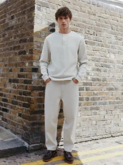 Grey Long Sleeve Grandad Collar T-Shirt
