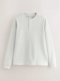 Grey Long Sleeve Grandad Collar T-Shirt