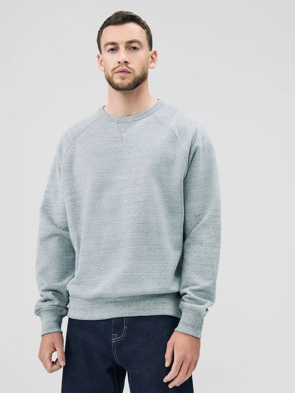 Grey Marl Crew Sweatshirt Heavyweight Garment Washed