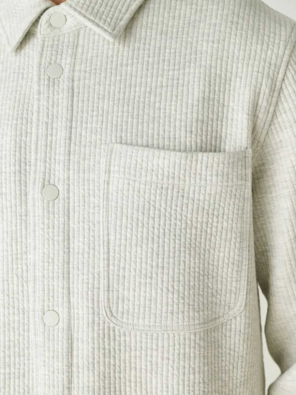 Grey Marl Linear Texture Popper Shacket