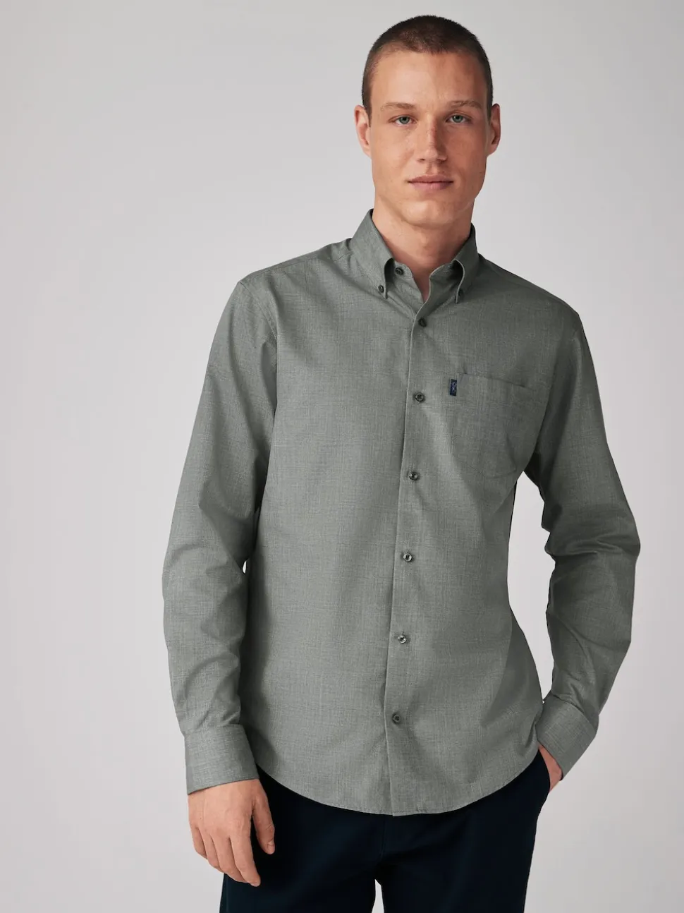 Grey Marl Regular Fit Button Down Easy Iron Oxford Shirt