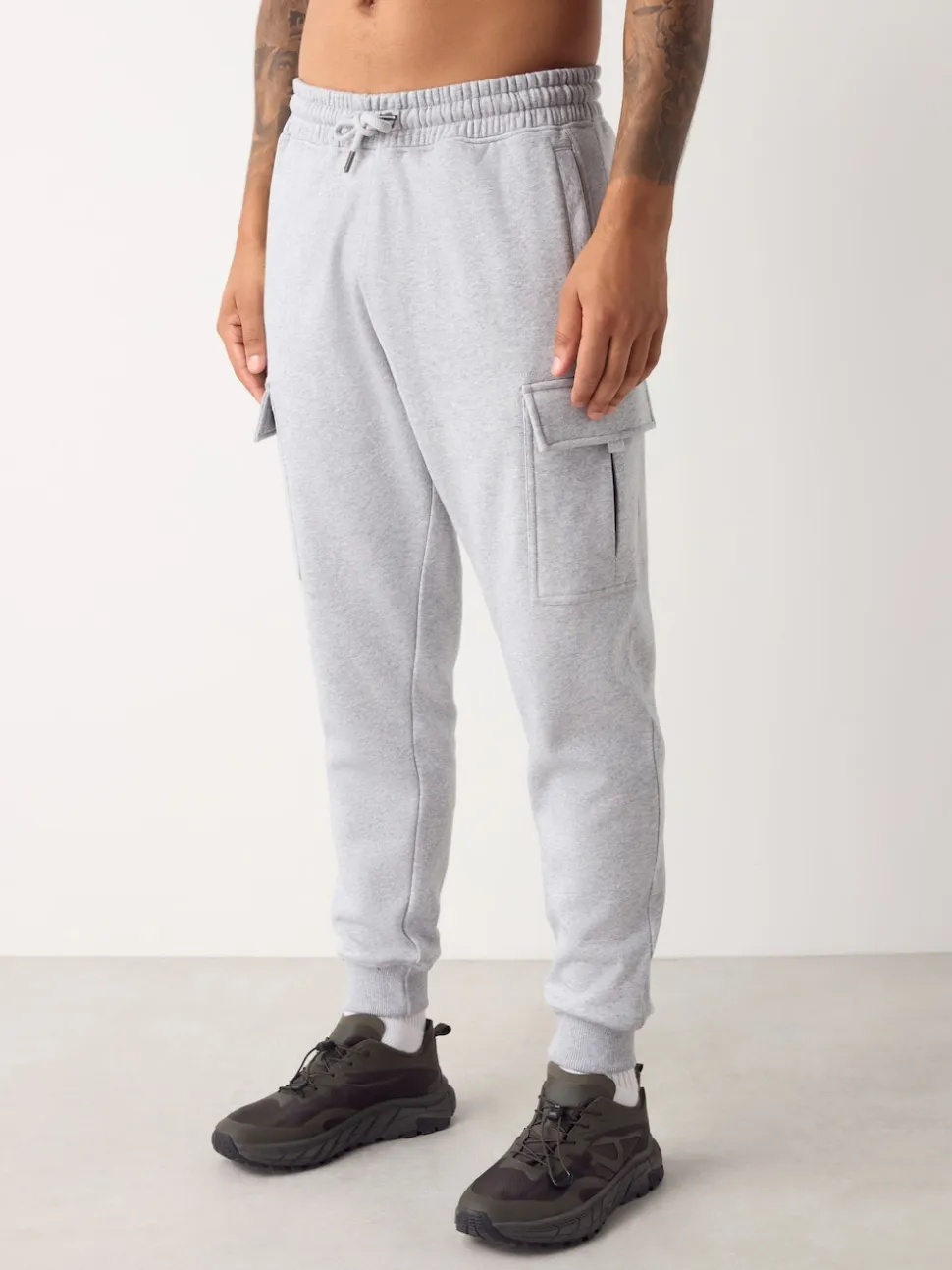 Grey Marl Slim Fit Slim Fit Brushback Heavyweight Cargo Joggers