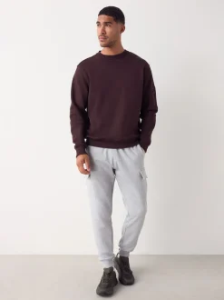 Grey Marl Slim Fit Slim Fit Brushback Heavyweight Cargo Joggers