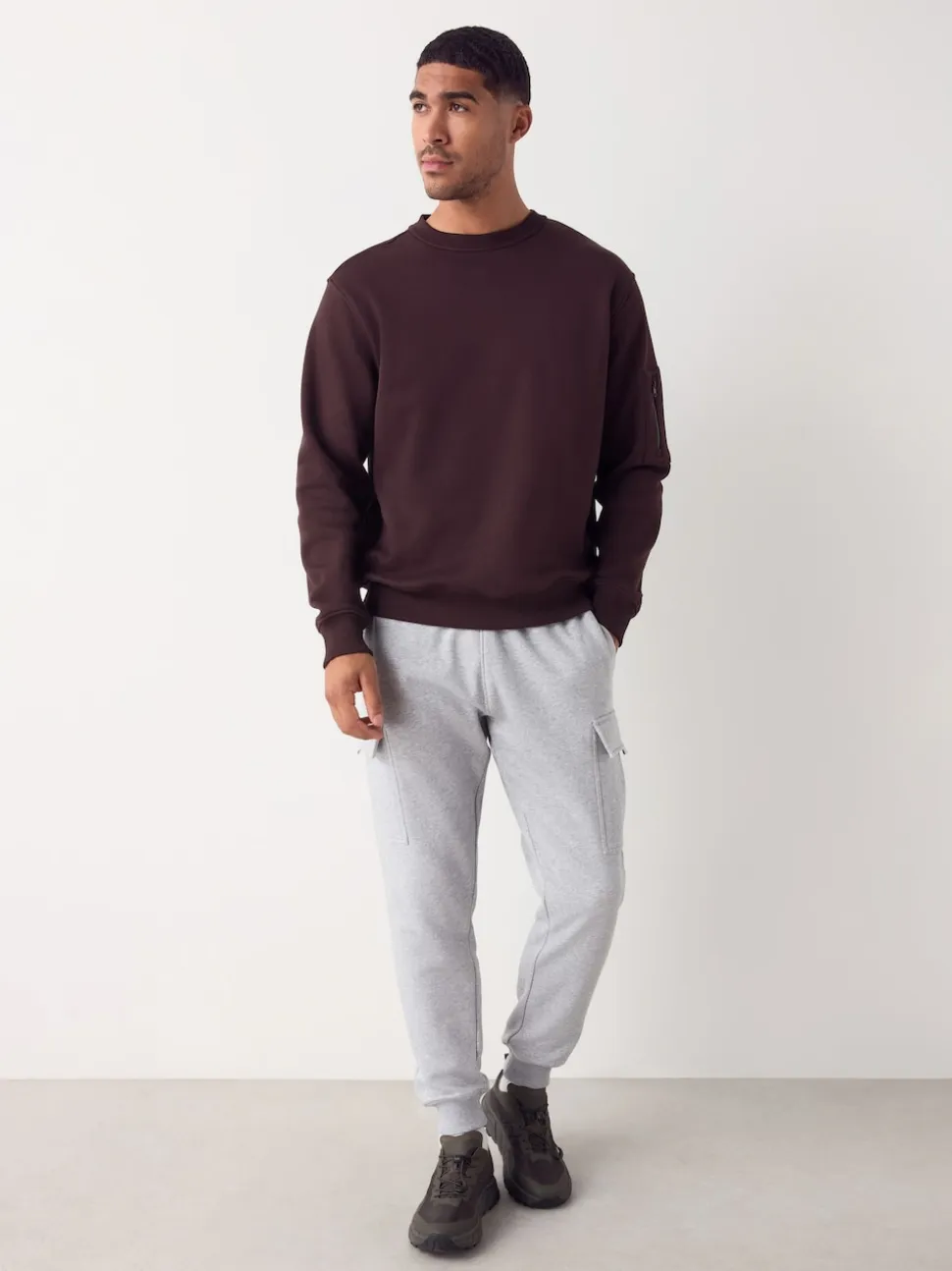 Grey Marl Slim Fit Slim Fit Brushback Heavyweight Cargo Joggers