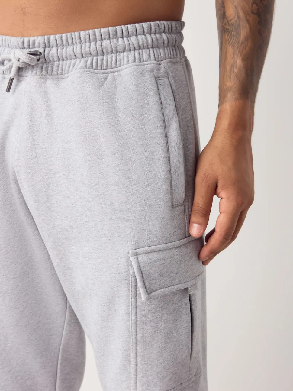 Grey Marl Slim Fit Slim Fit Brushback Heavyweight Cargo Joggers