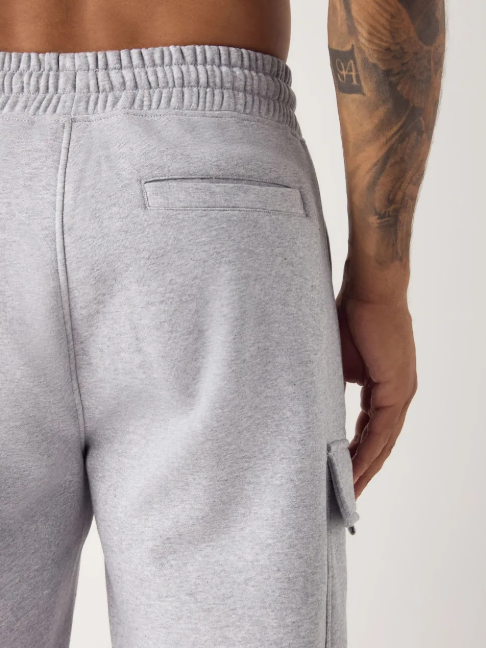 Grey Marl Slim Fit Slim Fit Brushback Heavyweight Cargo Joggers