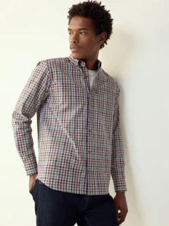 Grey/ Multi Colour Gingham Regular Fit Easy Iron Button Down Oxford Shirt