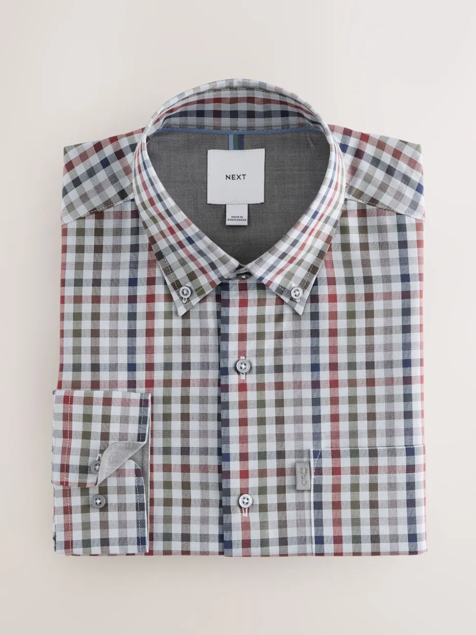 Grey/ Multi Colour Gingham Regular Fit Easy Iron Button Down Oxford Shirt