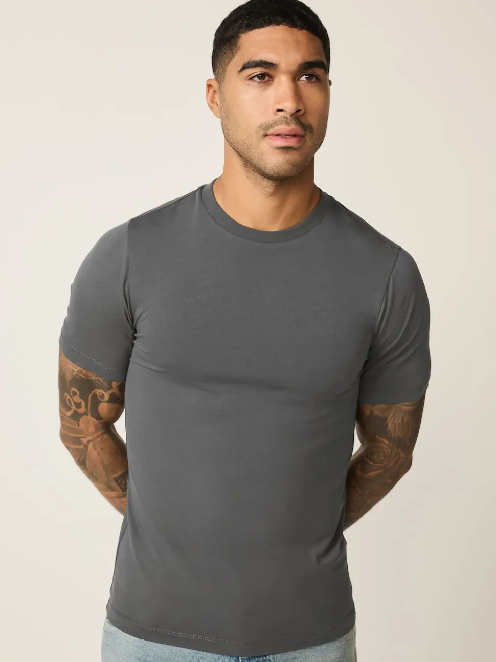 Grey Muscle Fit Essential Crew Neck T-Shirt