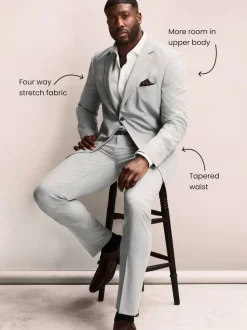 Grey Muscle Fit Motionflex Stretch Suit Jacket