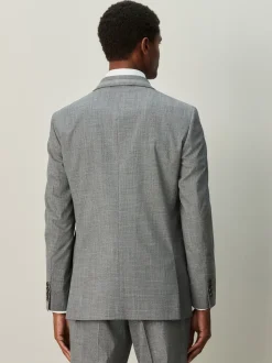 Grey Regular Fit Contrast Fabric Detail Suit Jacket