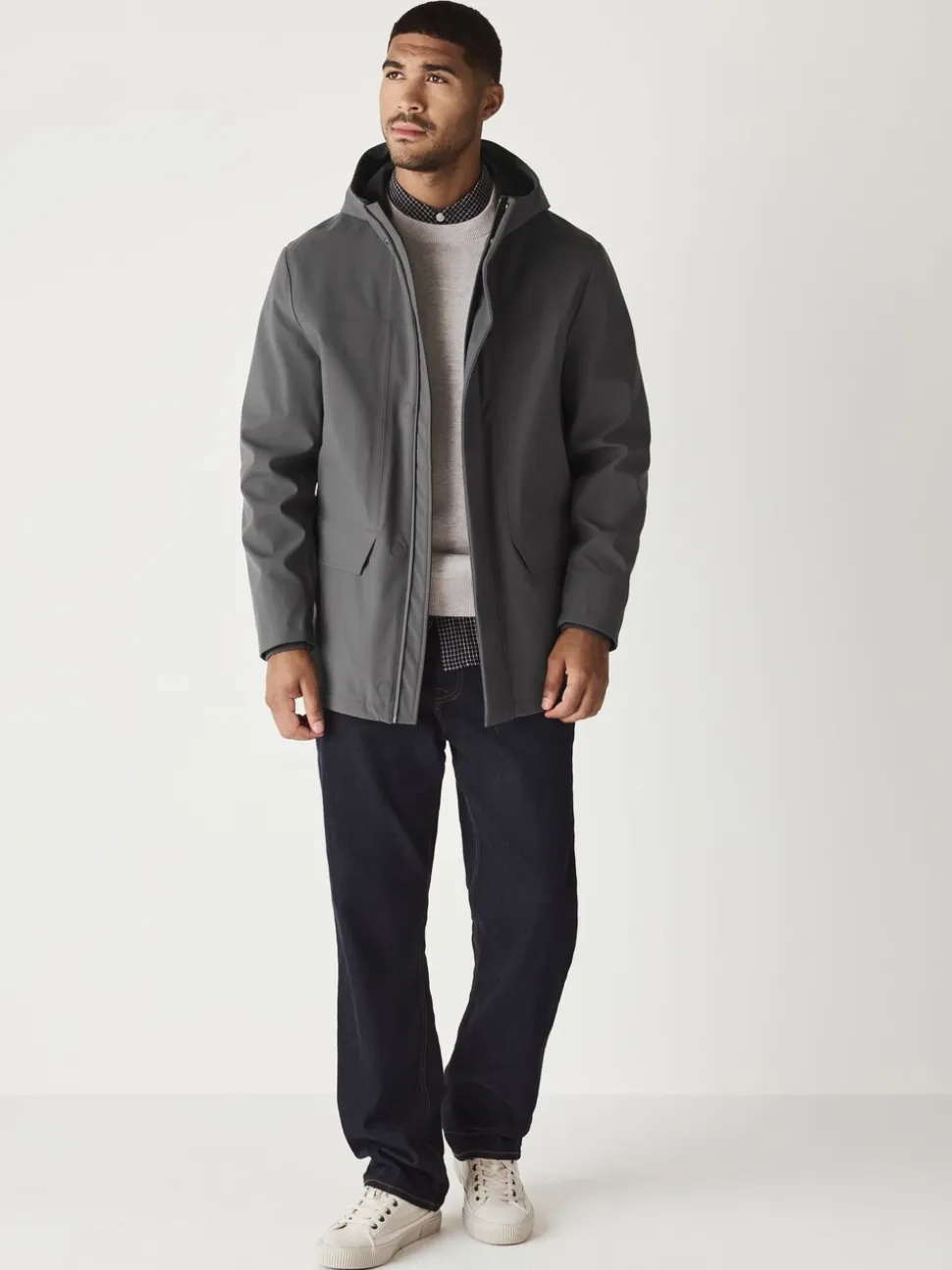 Grey Regular Fit Drytech Waterproof Hooded Coat with Taped Seams