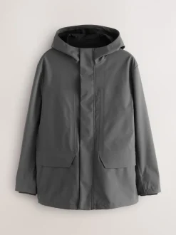 Grey Regular Fit Drytech Waterproof Hooded Coat with Taped Seams