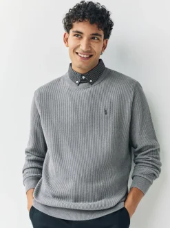 Grey Regular Fit Rib Texture Mock Shirt Jumper